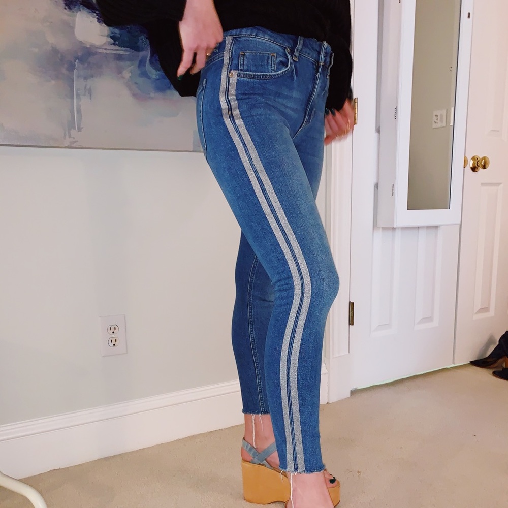 Anthropologie Glitter Side-Striped Skinny Jeans